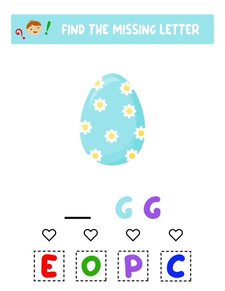 Find the missing letter. Easter eggs. educational sheet for children vector