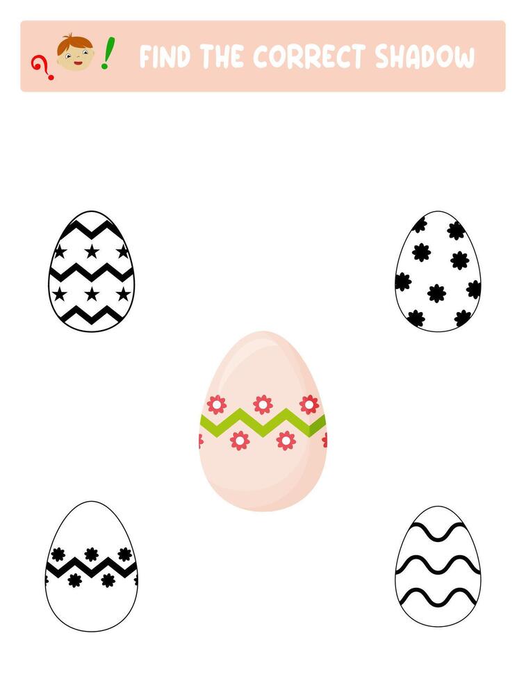 Find the correct shadow. Easter eggs. Teaching children. vector