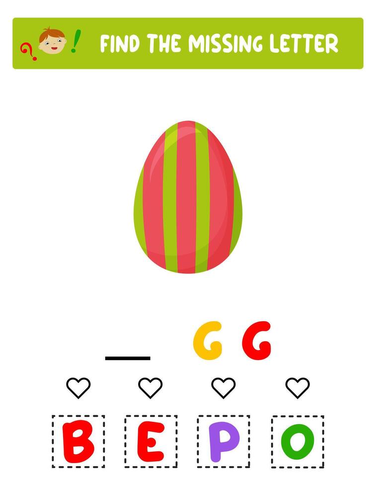 Find the missing letter. Easter eggs. educational sheet for children vector