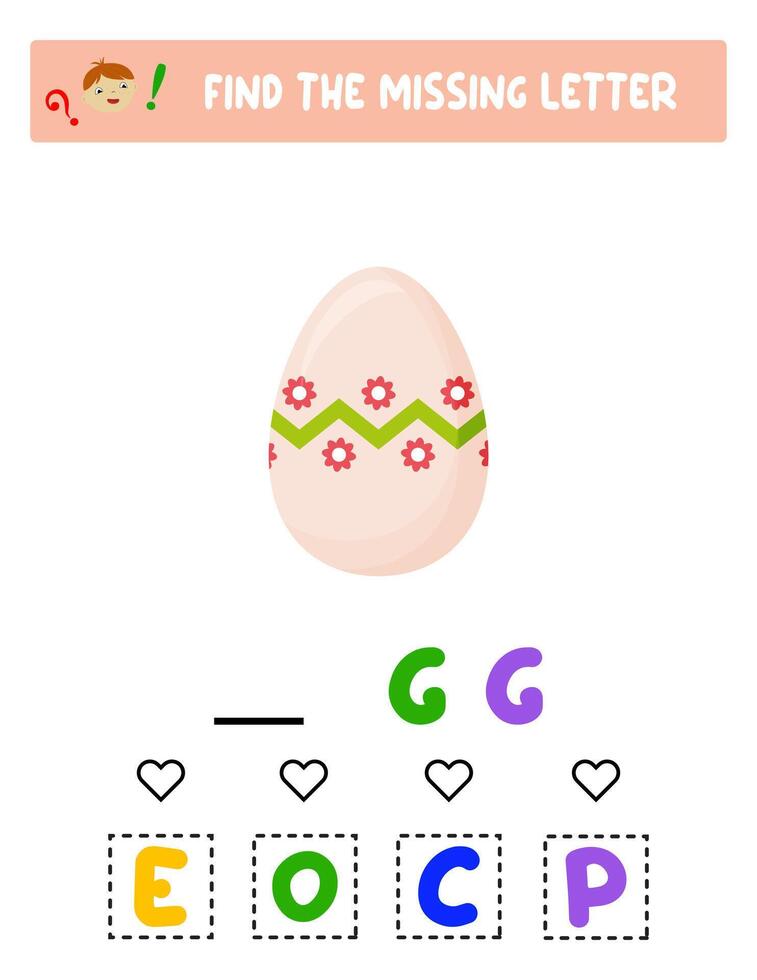 Find the missing letter. Easter eggs. educational sheet for children vector