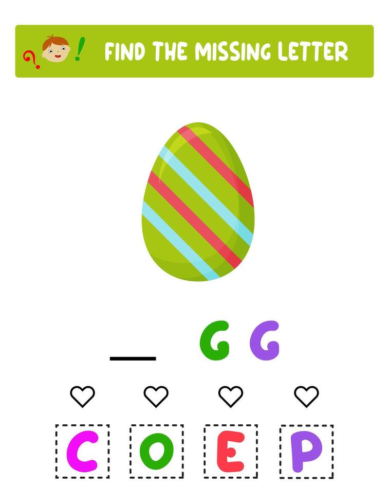 Find the missing letter. Easter eggs. educational sheet for children vector