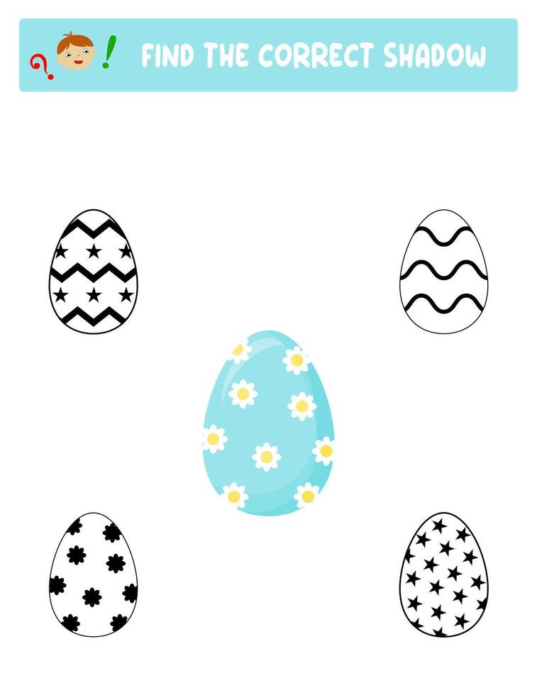 Find the correct shadow. Easter eggs. Teaching children. vector
