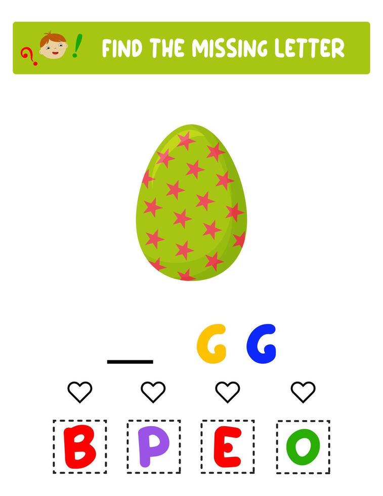 Find the missing letter. Easter eggs. educational sheet for children vector