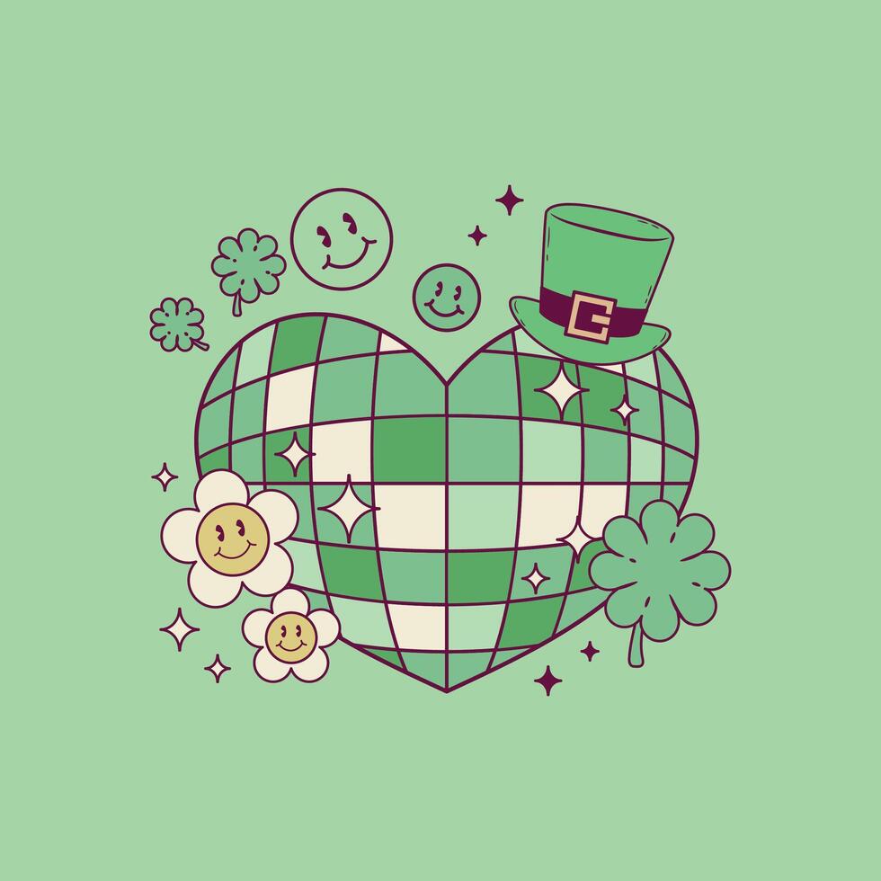 retro disco heart illustration for the holidays patrick day vector