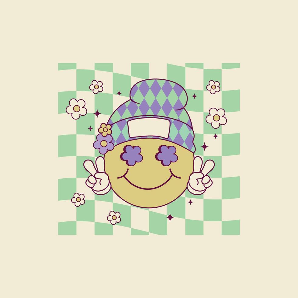 cute retro happy face illustration for mardi gras parties vector