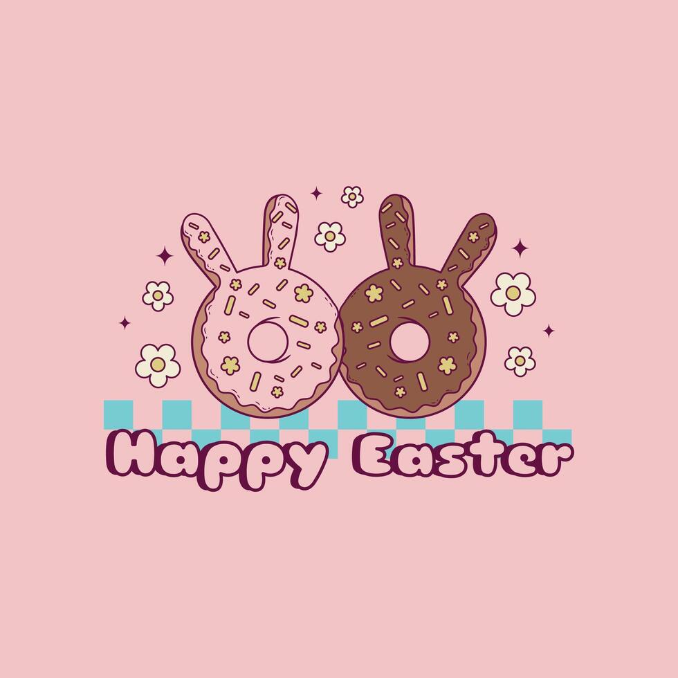 linda retro ilustración de rosquillas con conejito orejas para Pascua de Resurrección vector