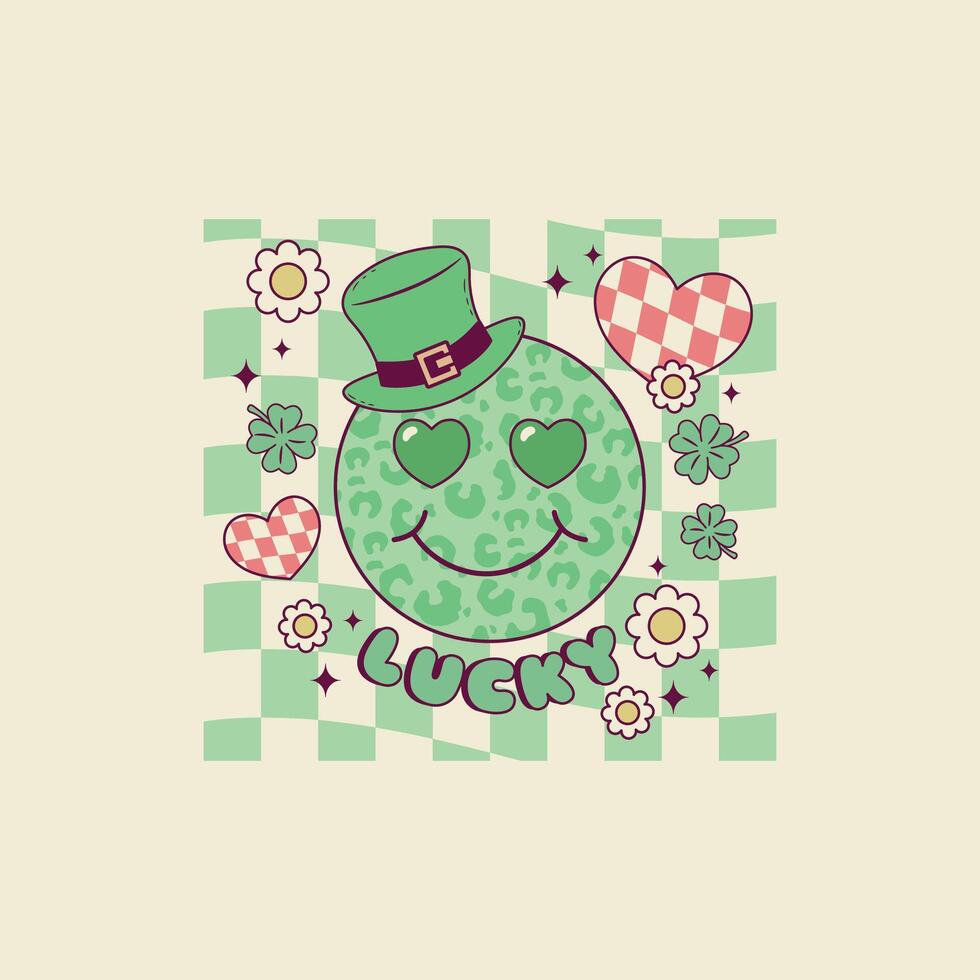 cute retro happy face illustration for the holidays patrick day vector