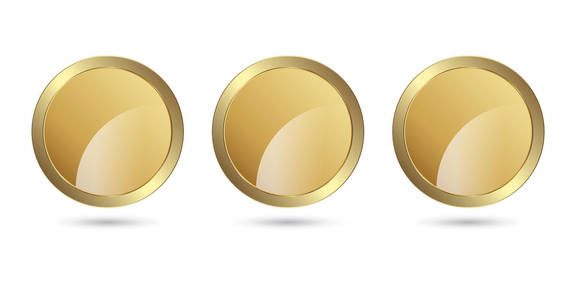 Three Golden Circle shape buttons design in vector, 3 circles premium vector circle button, luxury button, elegant style icons