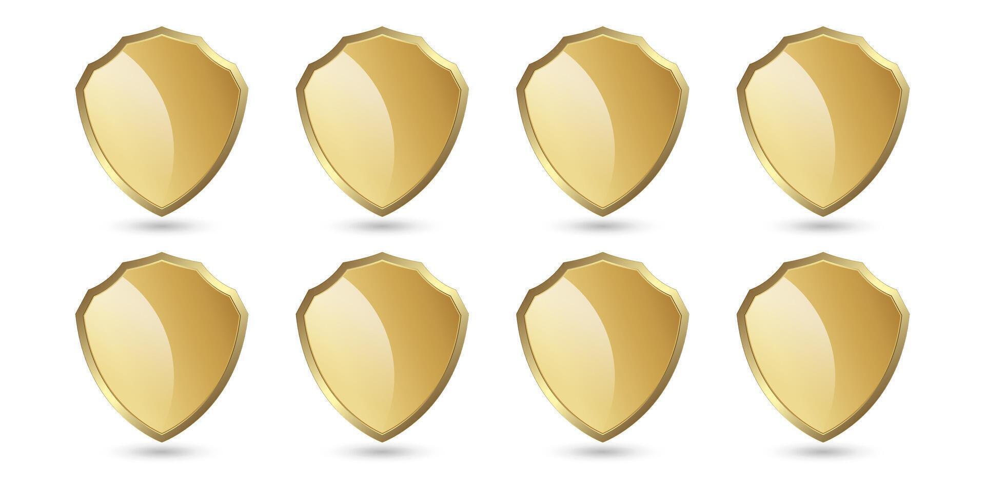 A Gold secured icon, symbols, and Eight Golden secured icons, symbols, and defence shapes button on isolated background, A luxury, premium, gold icons isolated white. Vector illustration