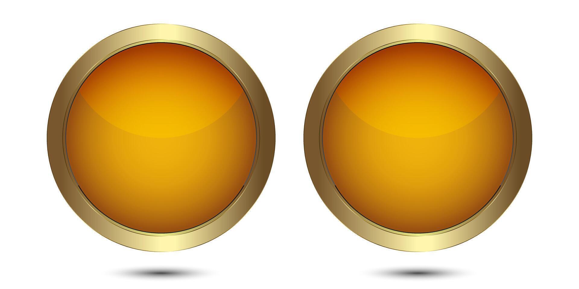 Two golden Circle buttons vector for UI buttons, Luxury button design, gold circle dark button, premium button on white background, vector illustration