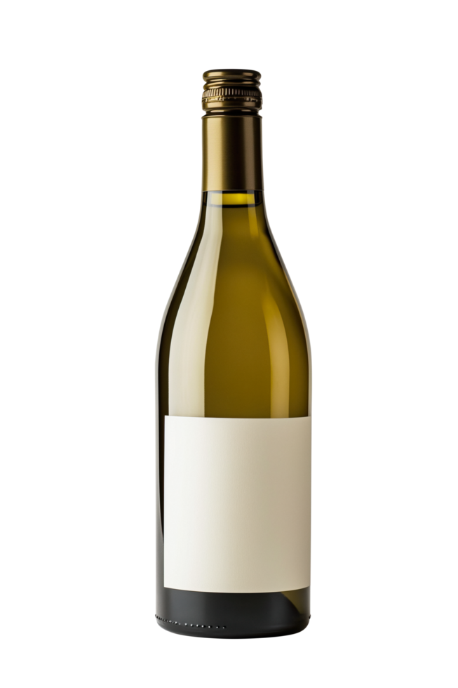 AI generated Green wine bottle with white label mockup png