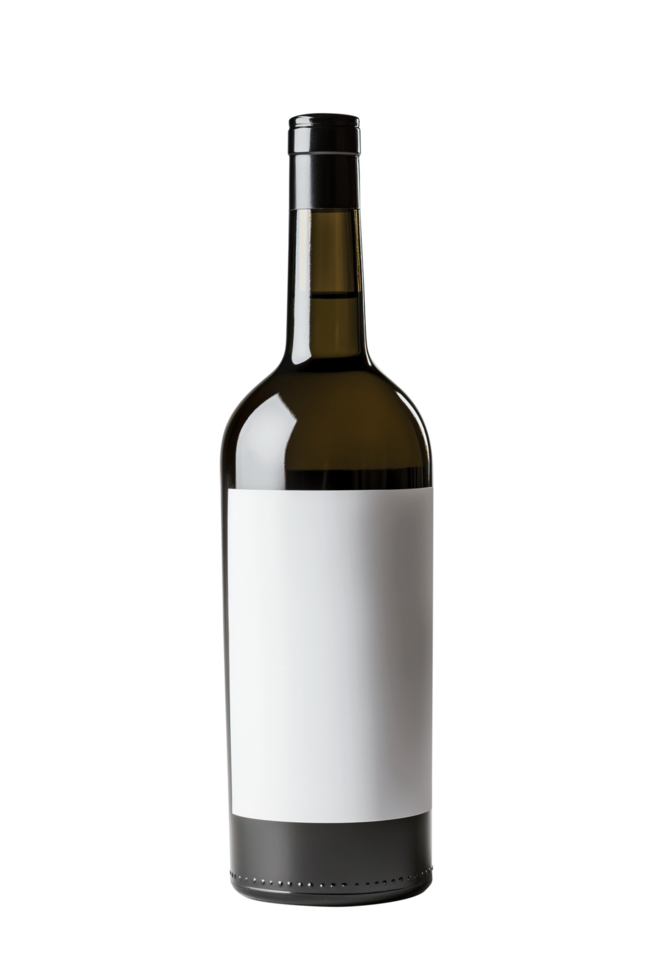 AI generated Tint glass wine bottle with white label png