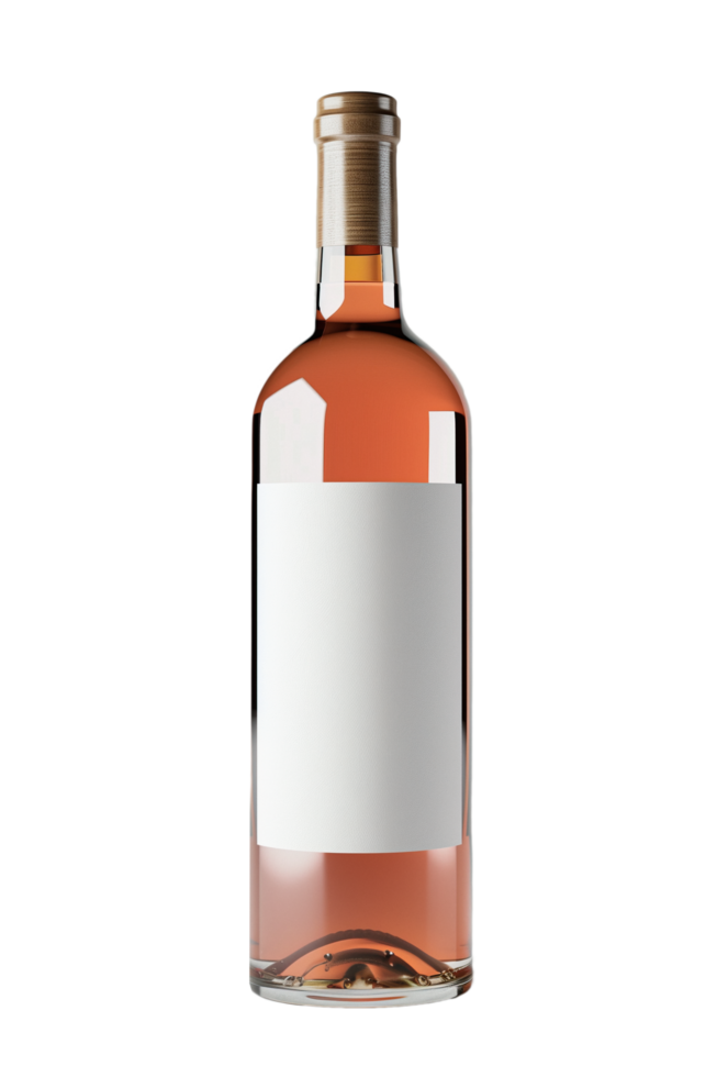 ai generato rosa vino bottiglia con vuoto etichetta modello png