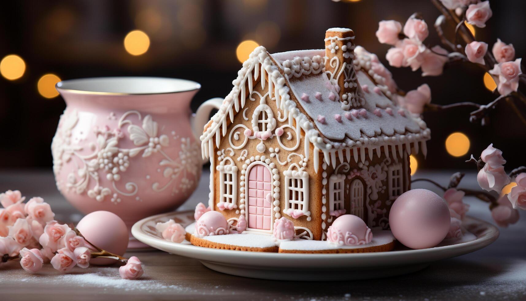 AI generated Homemade gingerbread cookies decorate the table, a sweet winter celebration generated by AI photo