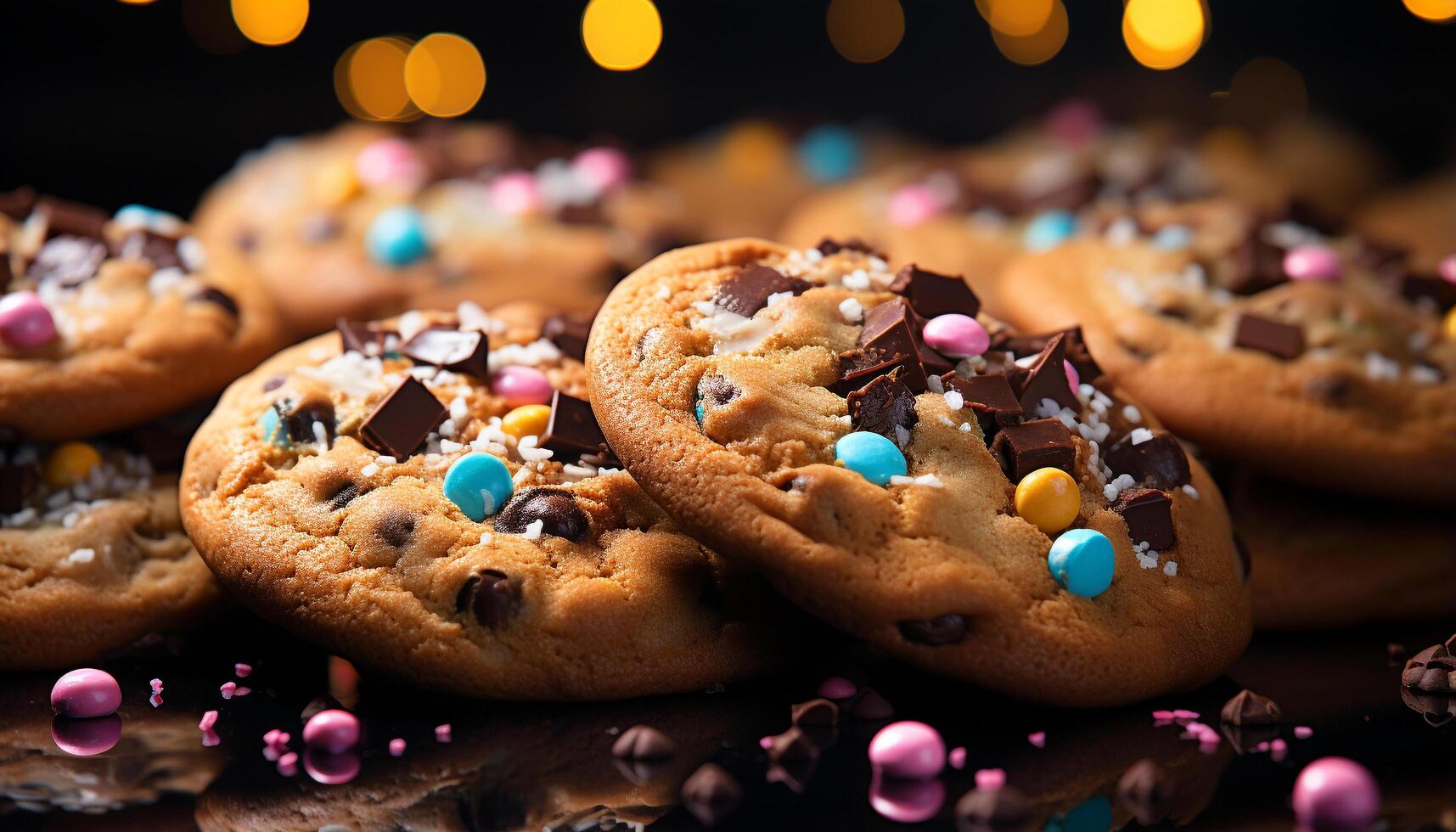 ai generado hecho en casa chocolate chip galletas en rústico de madera mesa, tentador indulgencia generado por ai foto