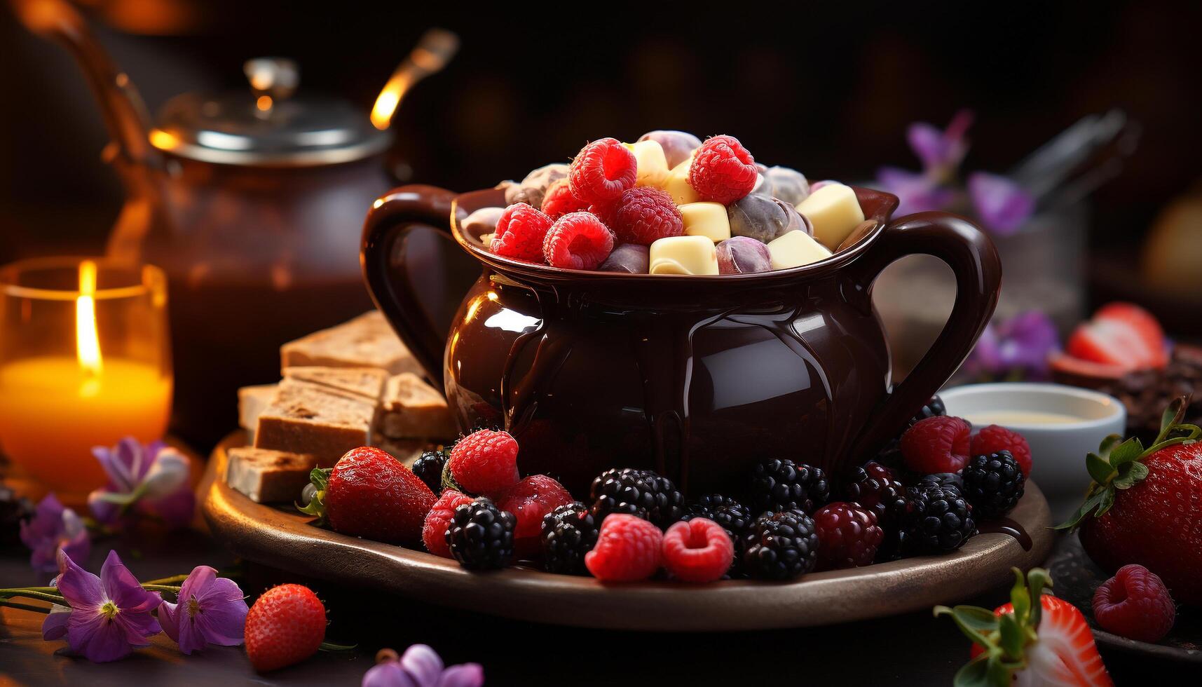 AI generated Fresh fruit dessert on wooden table, healthy and homemade generated by AI photo