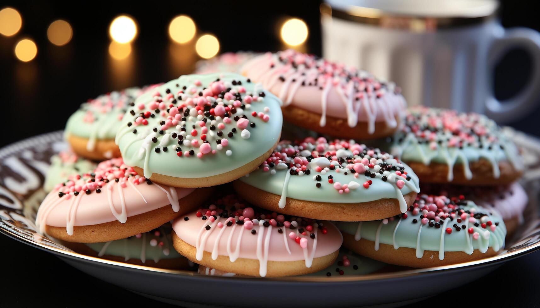 AI generated Homemade donut with chocolate icing and strawberry decoration generated by AI photo