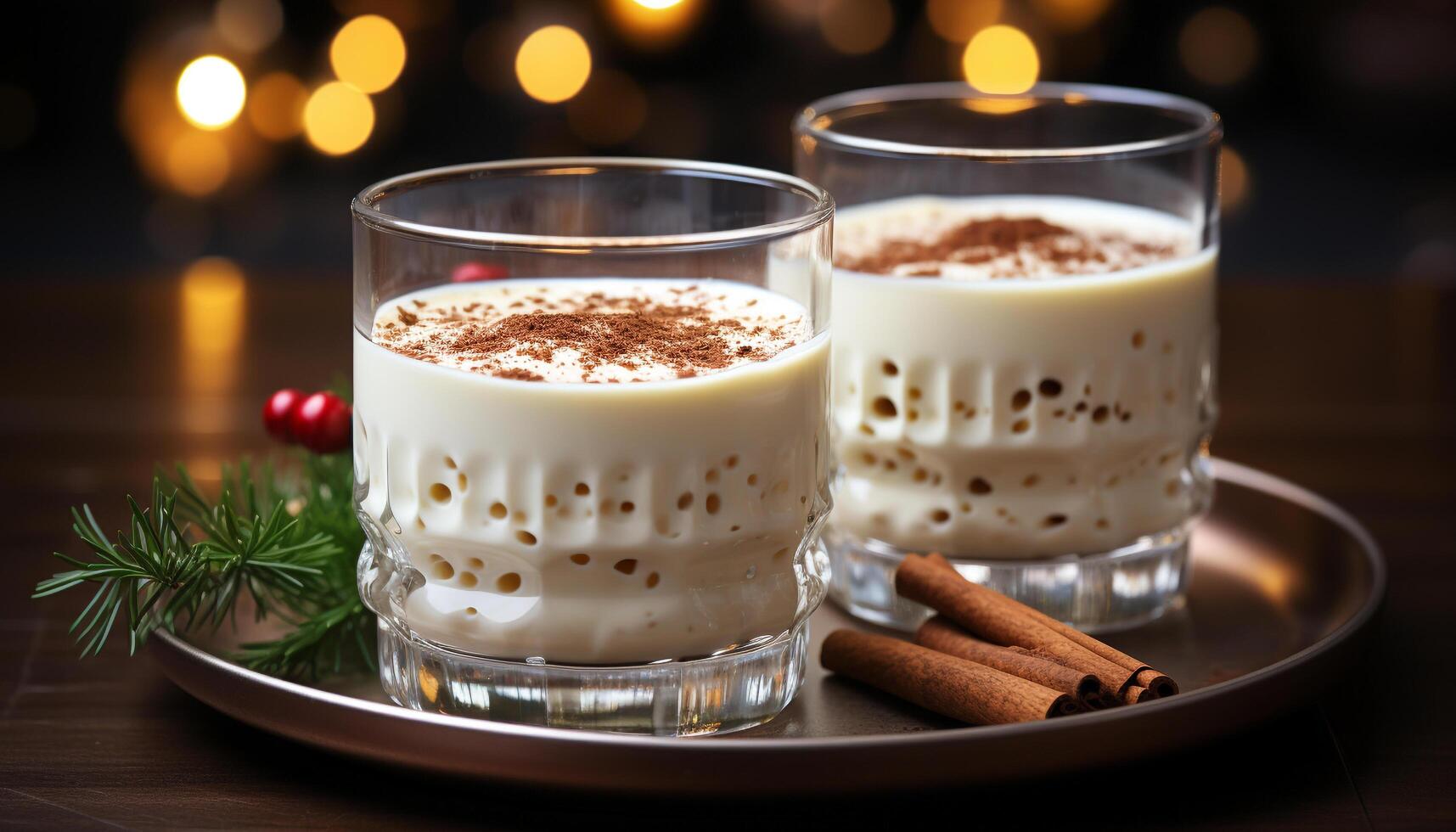 AI generated Gourmet dessert on rustic table, chocolate milkshake with elegance generated by AI photo
