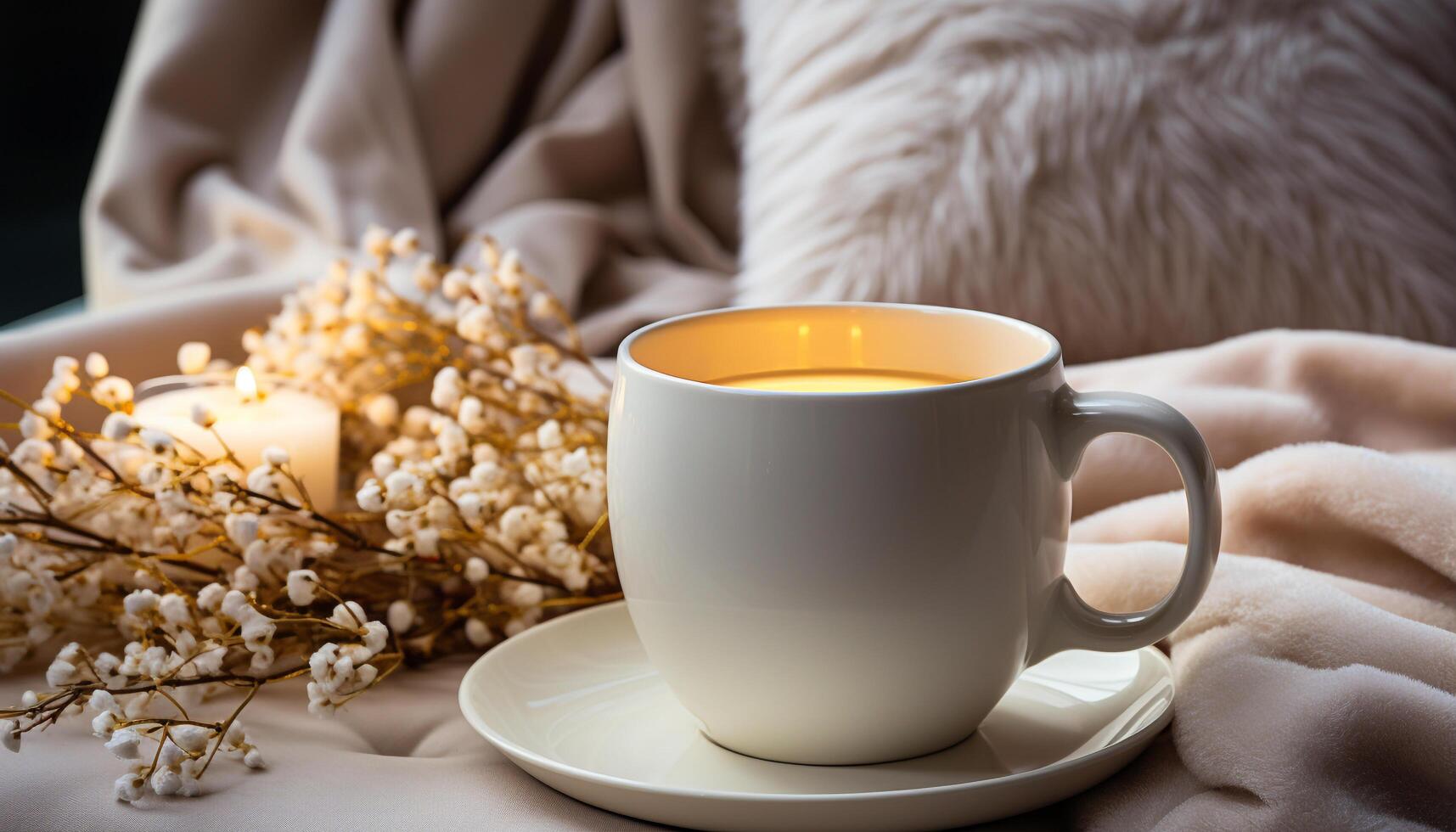 AI generated Hot coffee warms the winter, bringing comfort and relaxation generated by AI photo