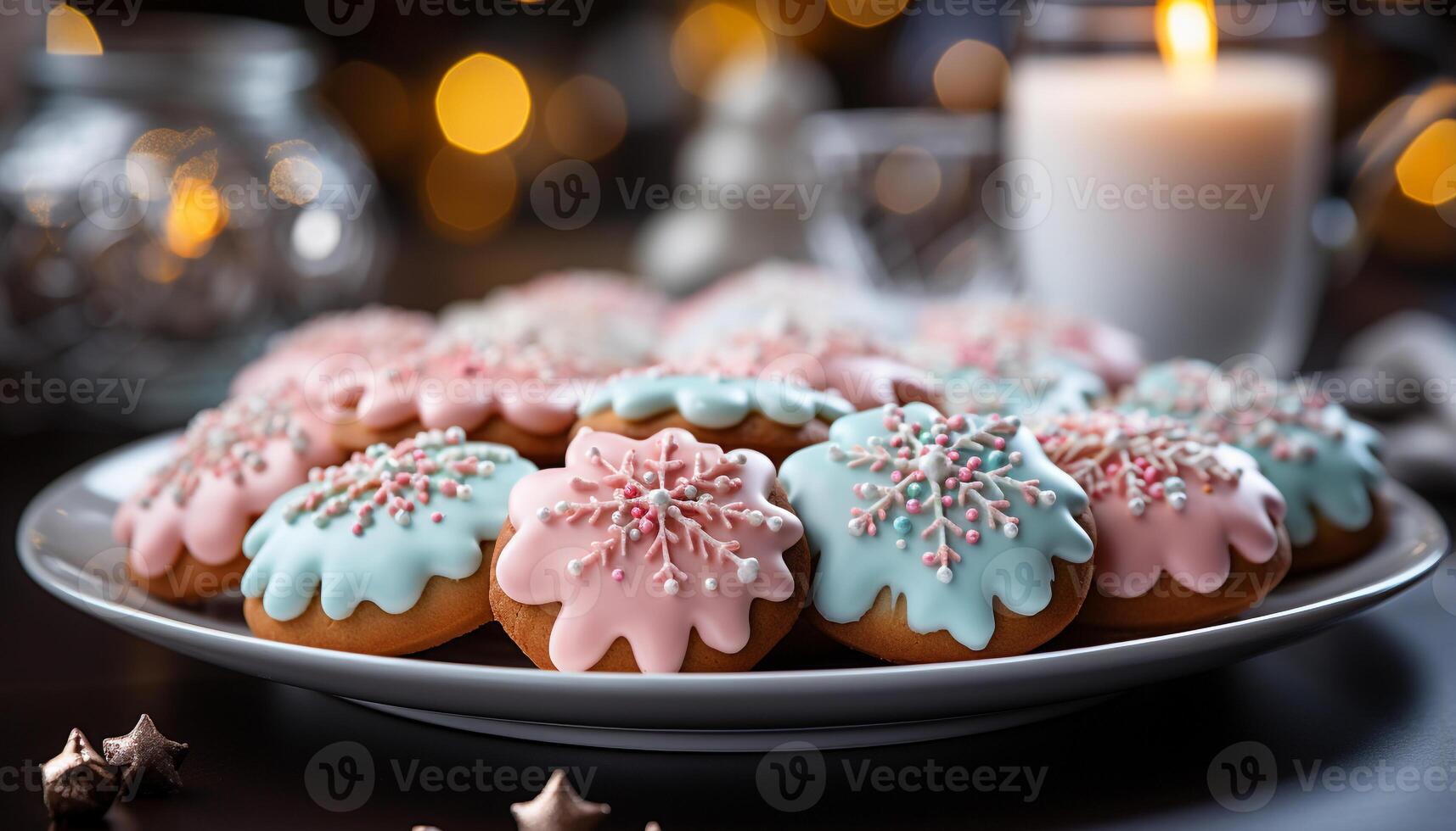 AI generated Homemade gourmet cookie decoration on pink plate, indulgent sweetness generated by AI photo