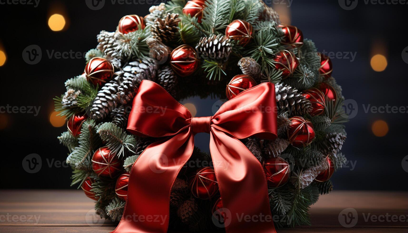 AI generated Winter celebration Christmas tree, gift, illuminated indoors, ornament, shiny decor generated by AI photo