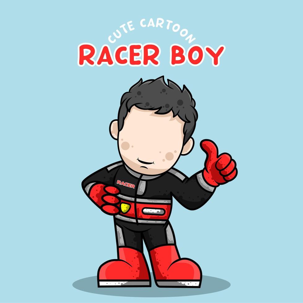 Cute cartoon character racer boy vector illustration