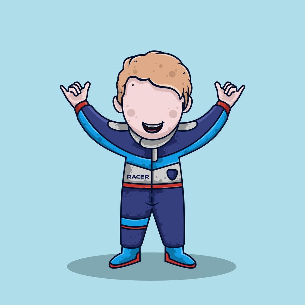Cute cartoon character racer boy vector illustration