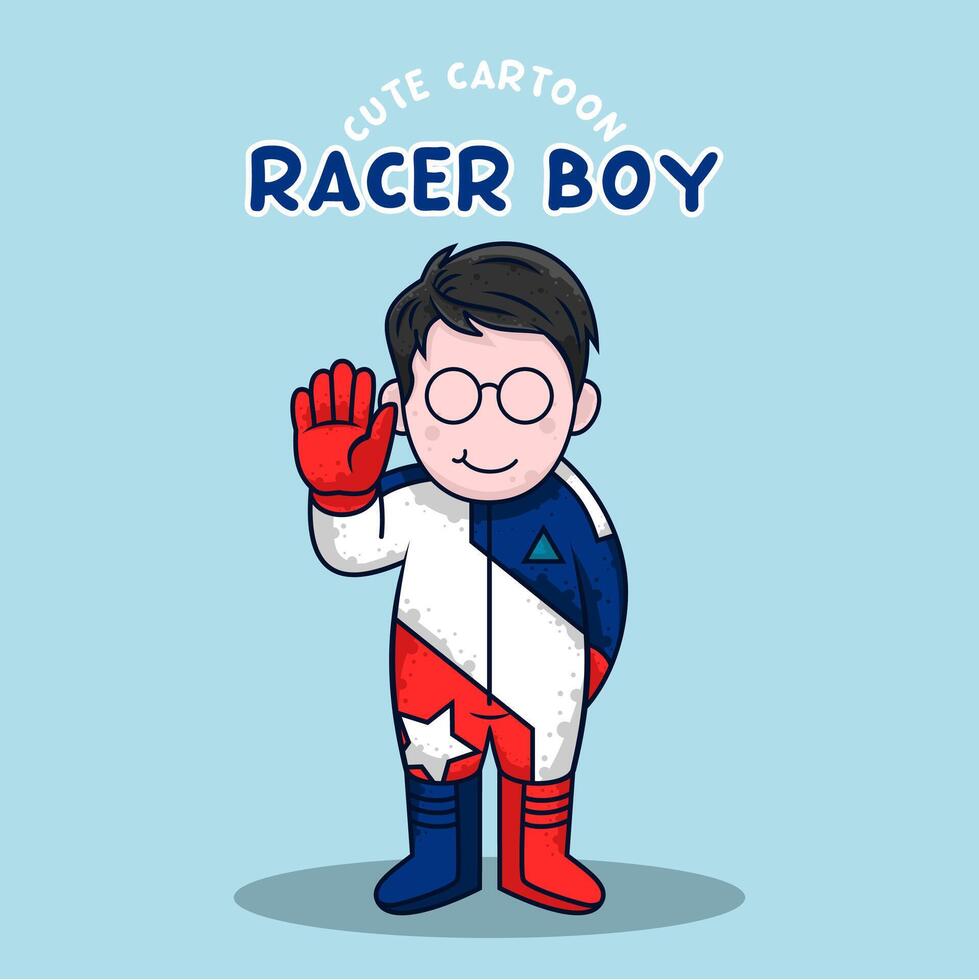 Cute cartoon character racer boy vector illustration