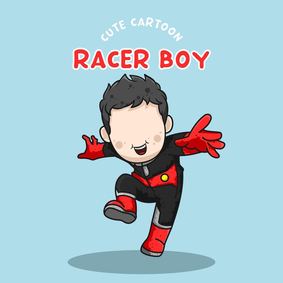 Cute cartoon character racer boy vector illustration