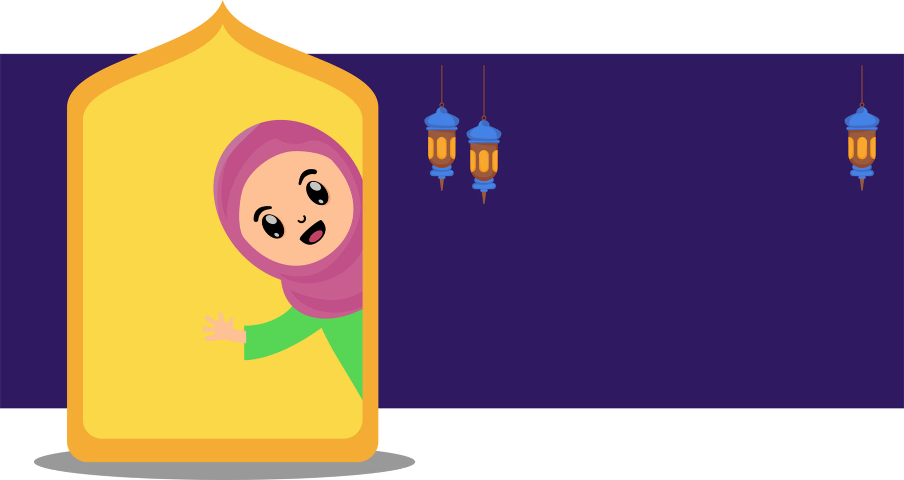 Cute muslim girl happy at ramadan kareem cartoon illustration png