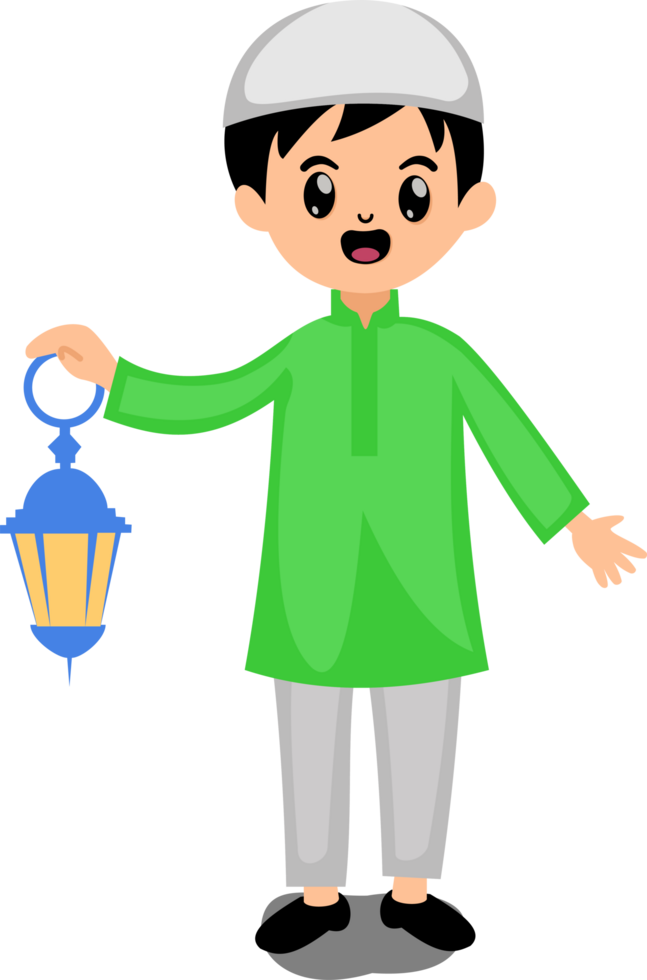 cute muslim boy hold lantern png