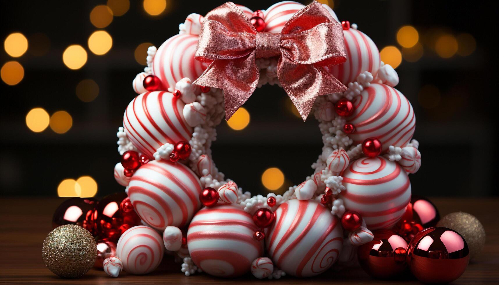 AI generated Christmas decoration a shiny, illuminated ball on a wooden tree generated by AI photo