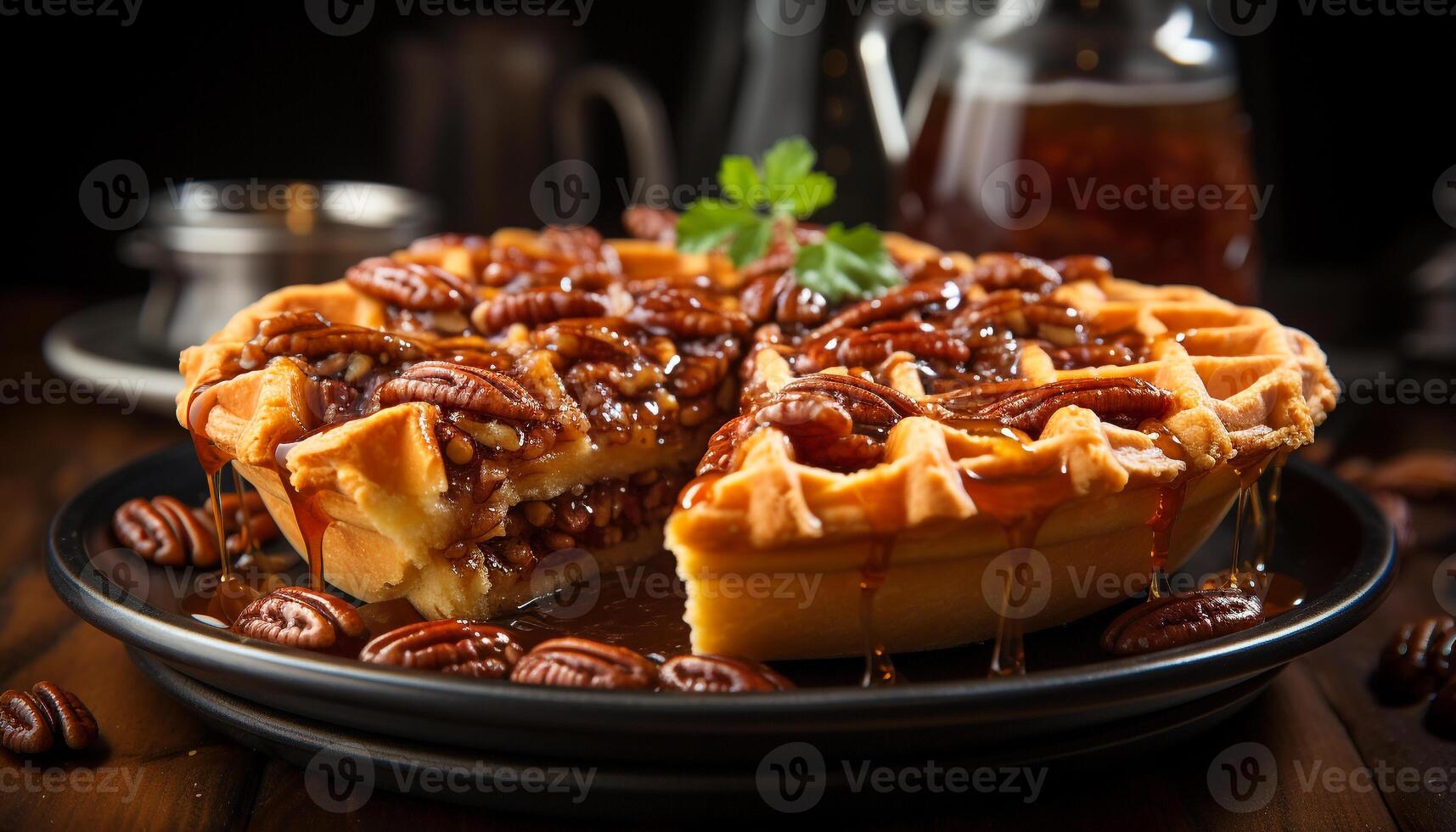 AI generated Freshly baked homemade pastry on wooden plate, a sweet indulgence generated by AI photo