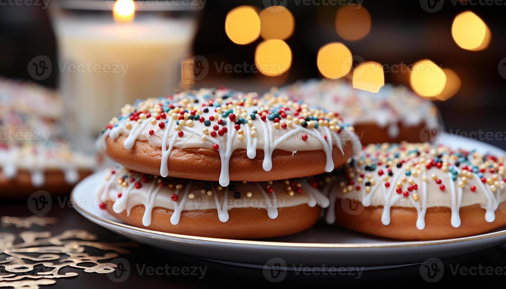 AI generated Homemade chocolate donut with creamy icing, a sweet indulgence generated by AI photo