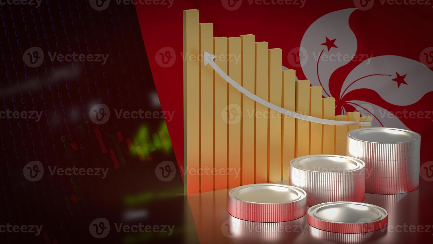 The Chart and coins on Hong Kong flag for Business concept 3d rendering. photo