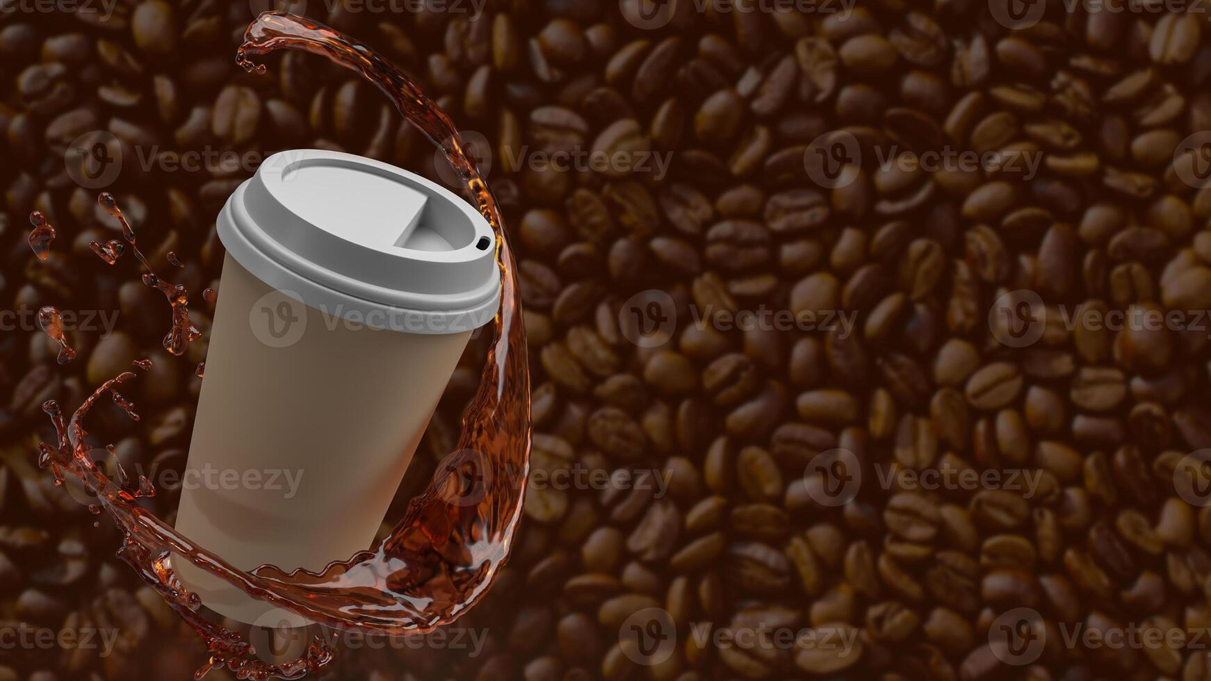 Coffee cup on Bean Background for hot drink concept 3d rendering. photo