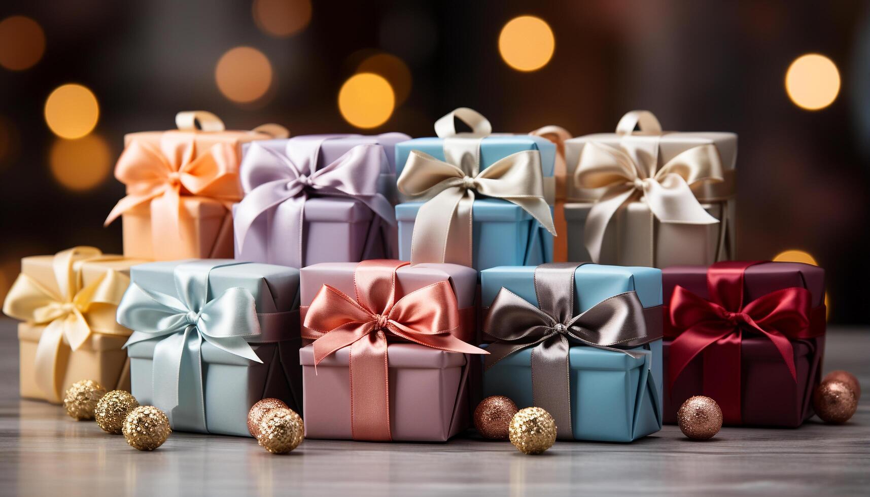 AI generated A festive stack of wrapped gifts illuminates the winter night generated by AI photo