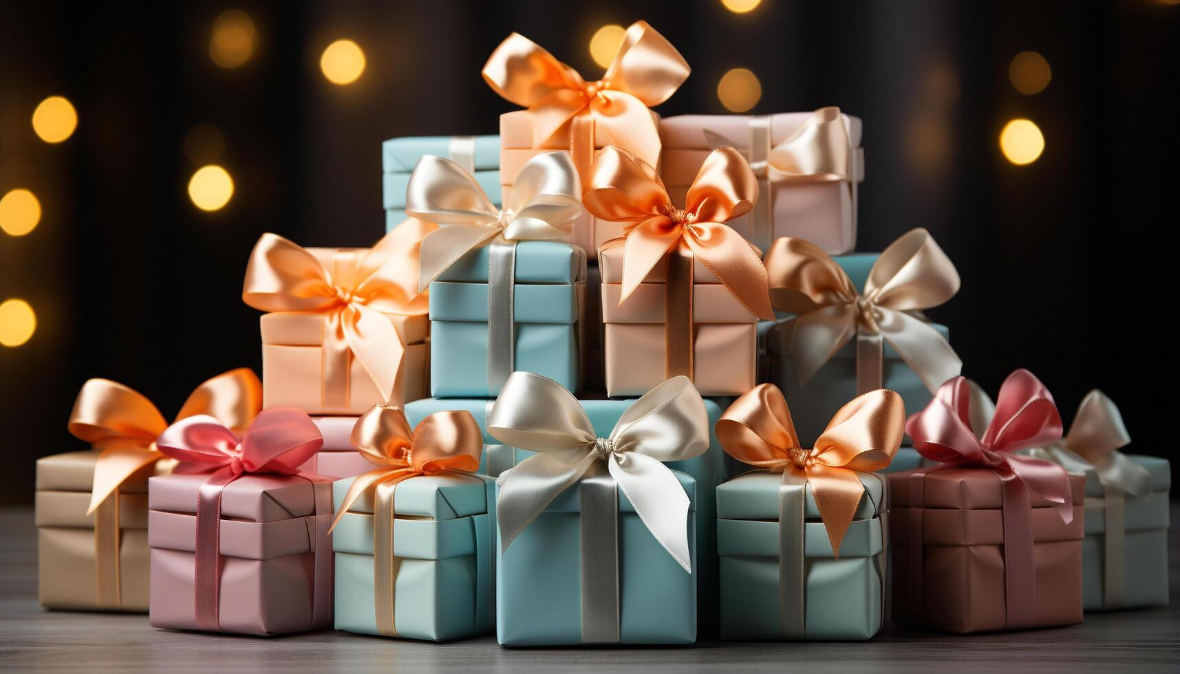 AI generated A stack of wrapped gift boxes, a celebration of love generated by AI photo