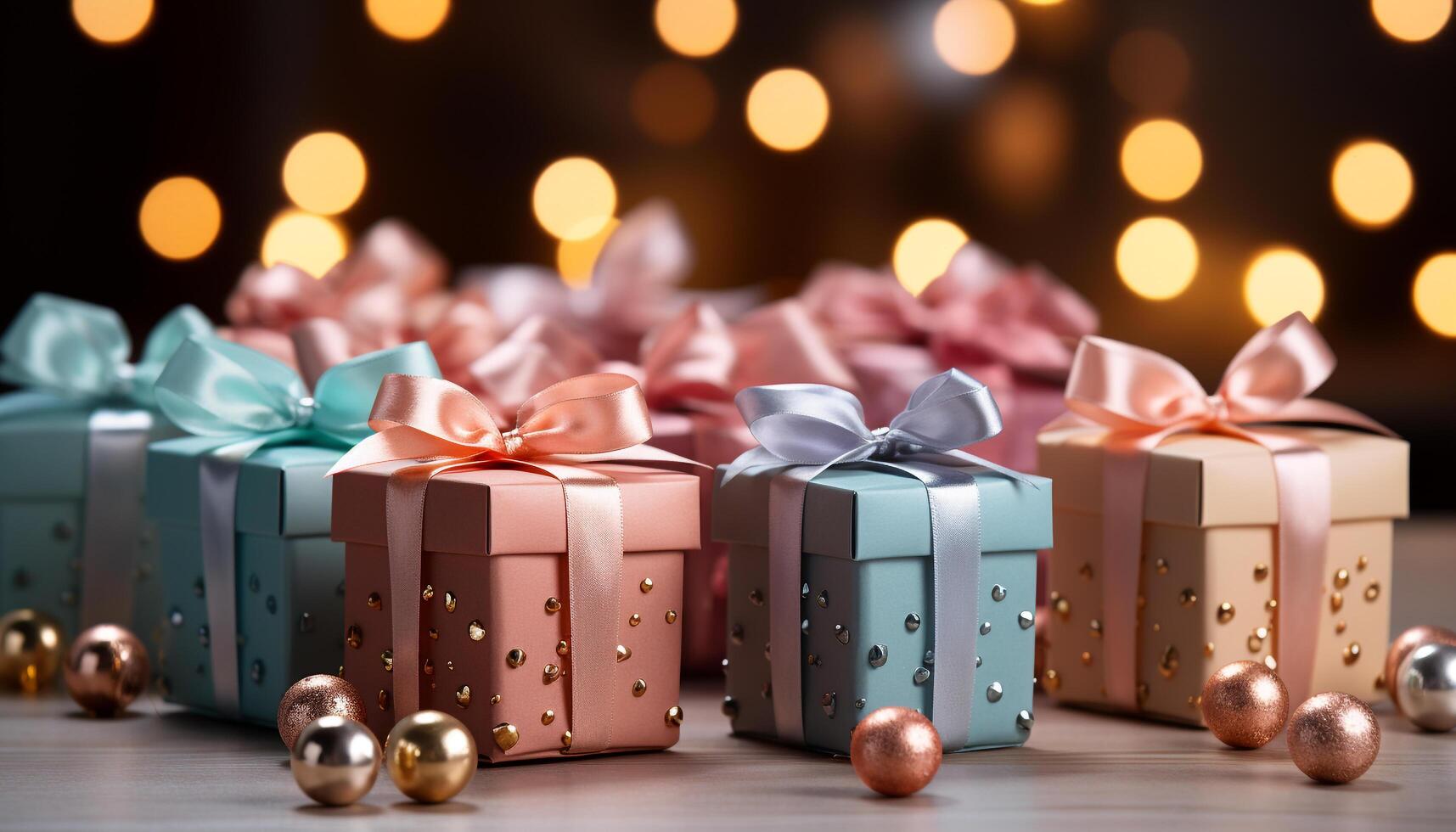 AI generated A shiny gift box wrapped in glitter, a festive decoration generated by AI photo