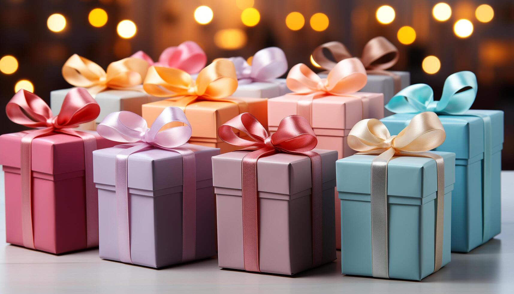 AI generated Shiny gift box wrapped in colorful paper for birthday celebration generated by AI photo