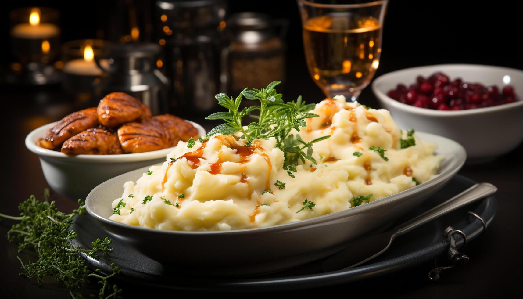 AI generated Freshness and heat on a rustic table, healthy vegetarian meal generated by AI photo