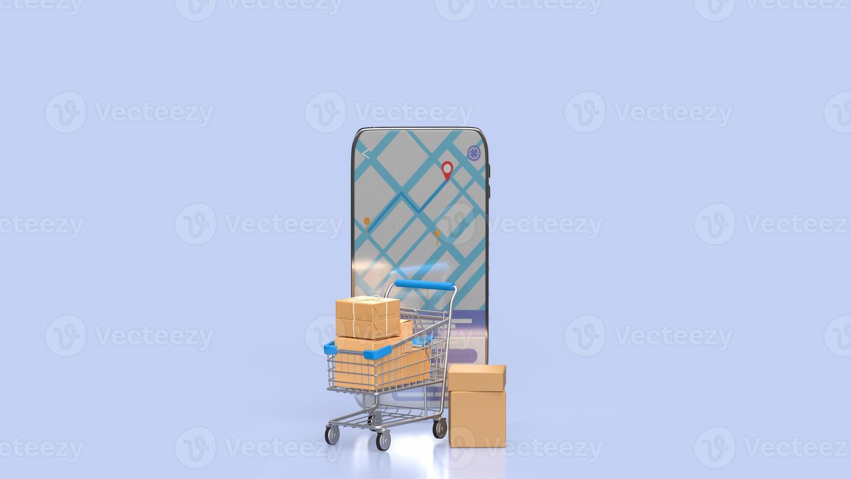 The shopping trolley and mobile phone for online market concept 3d rendering. photo