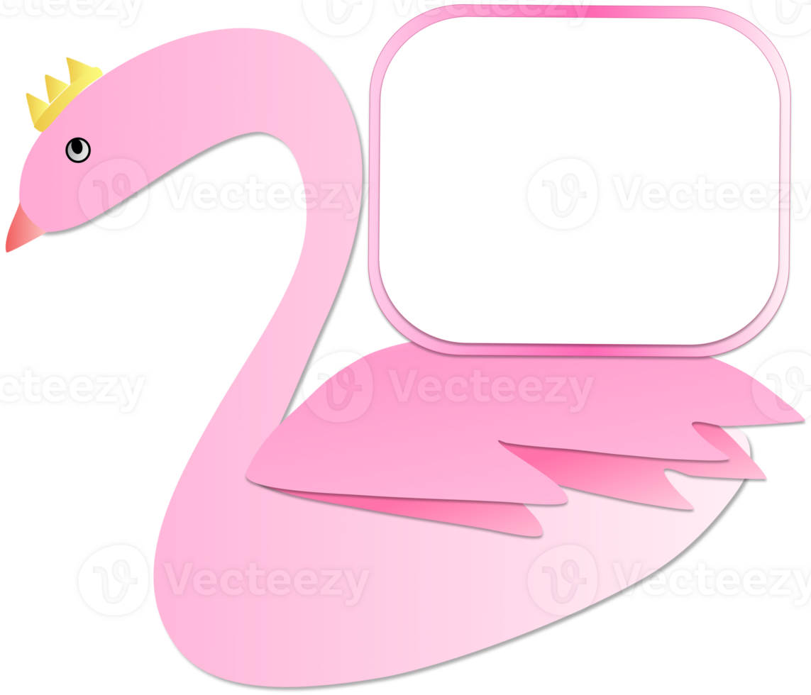 A cute pink swan with a sign on its back to write a message on png
