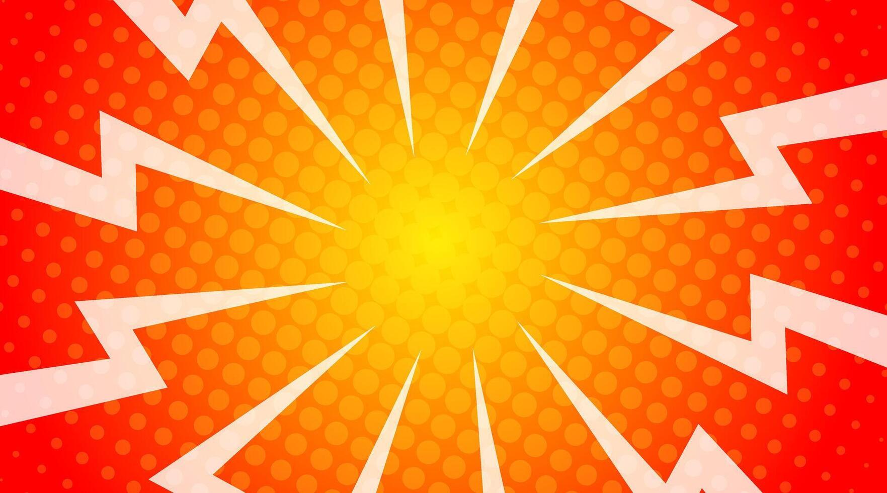 Halftone dots lightning explosion pop art comic background. Vector Illustration