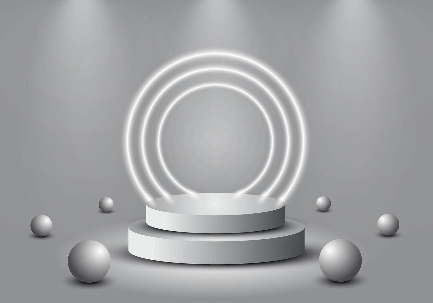 3D cylindrical pedestal podium with glowing circle background. Minimal scene for product stage exhibition, promotional display. vector