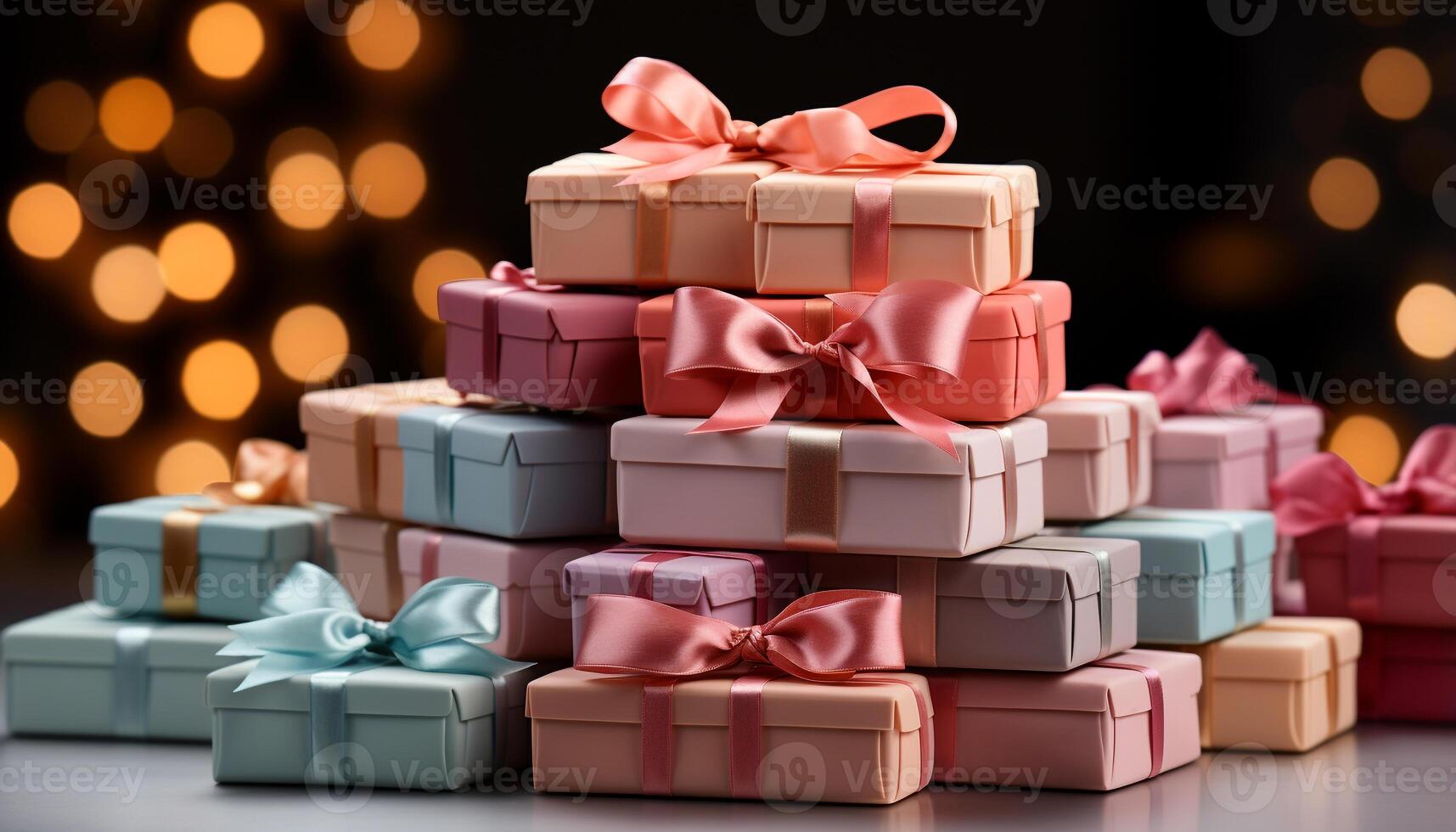 AI generated A large heap of colorful gift boxes, wrapped with love generated by AI photo