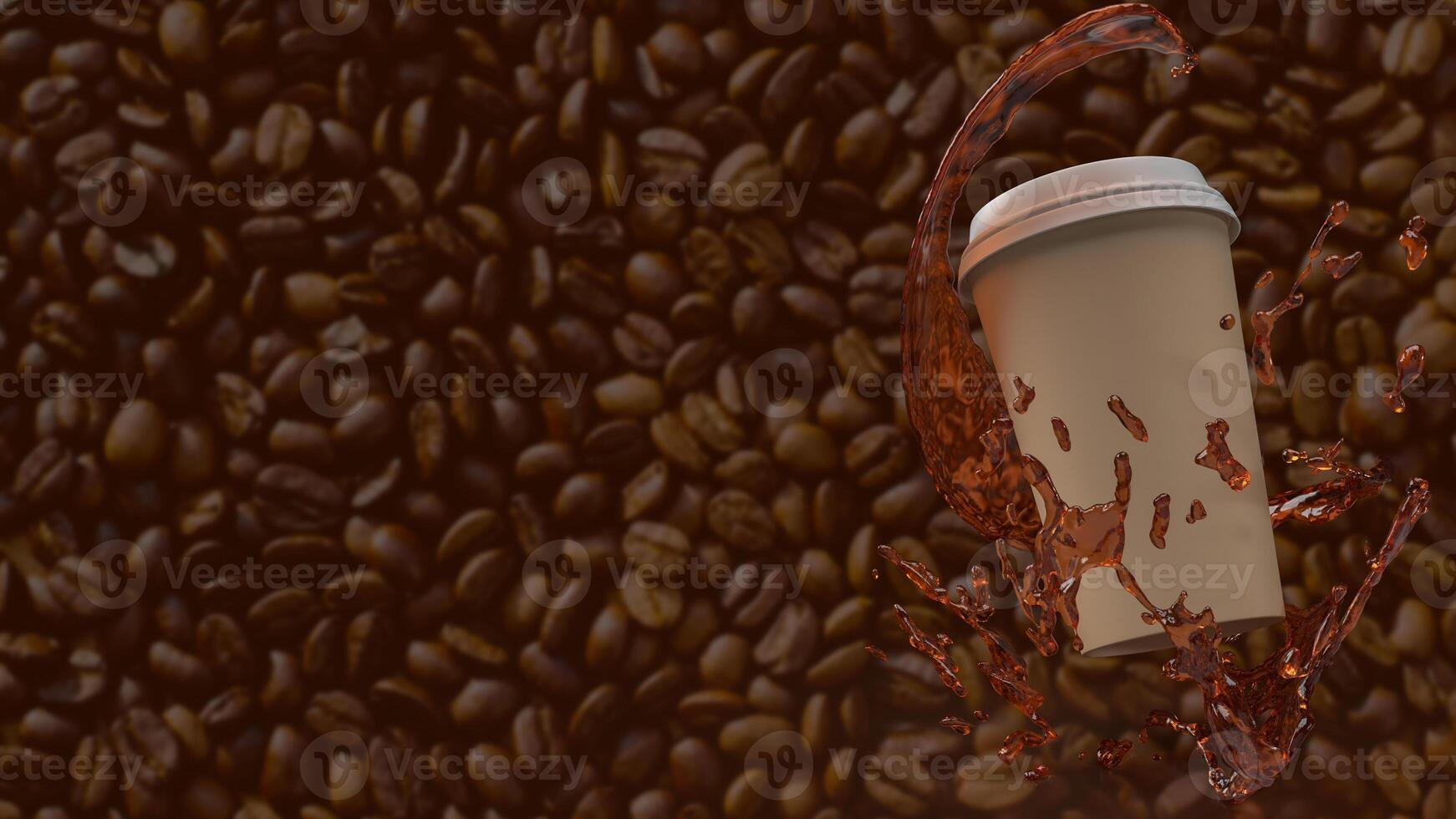 Coffee cup on Bean Background for hot drink concept 3d rendering. photo