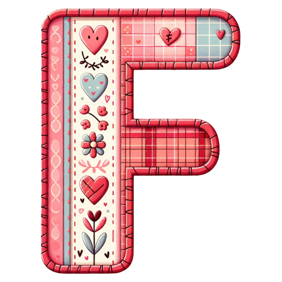 AI generated Patchwork Heart Design Letter F. png