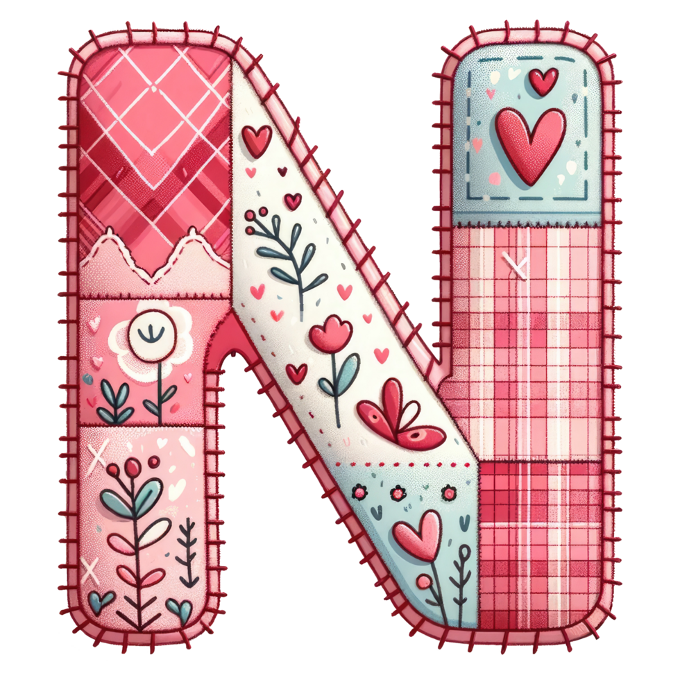 AI generated Patchwork Heart Design Letter N. png