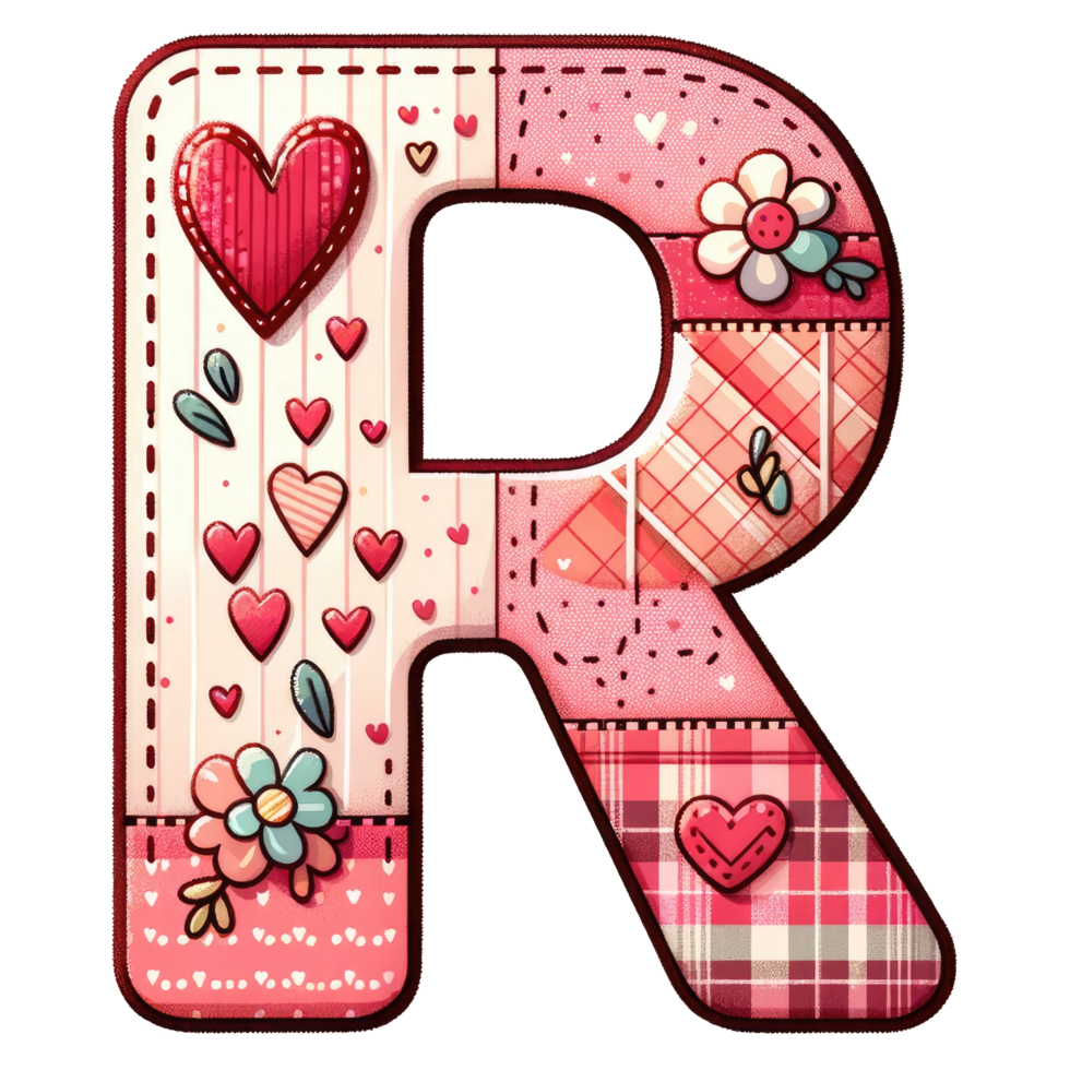 AI generated Patchwork Heart Design Letter R. png